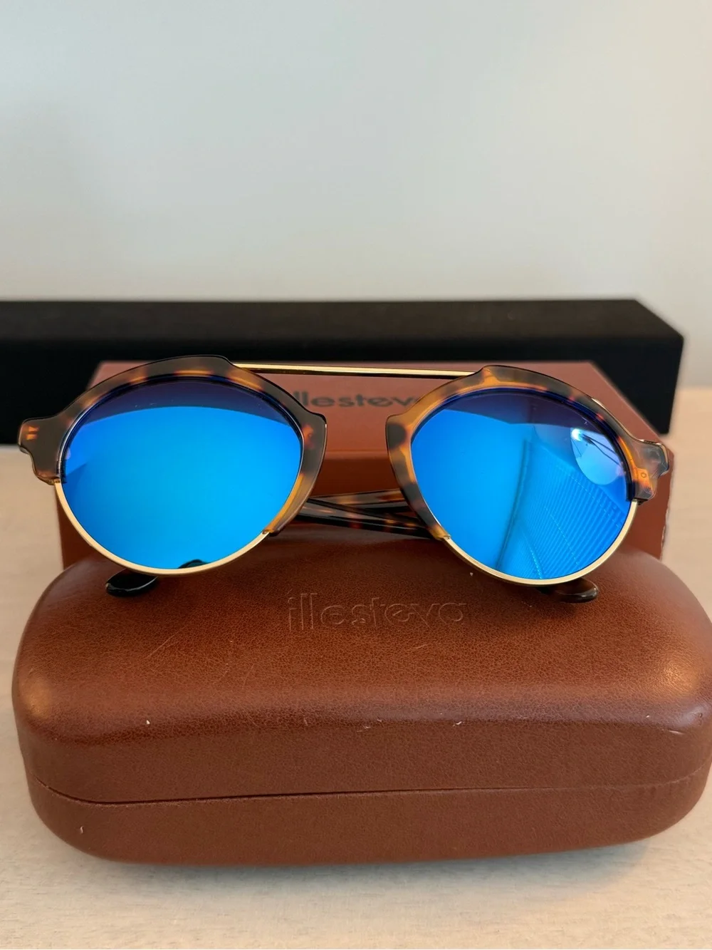 Illesteva Milan III Blue Mirrored Lens Sunglasses with Tortoiseshell Frame